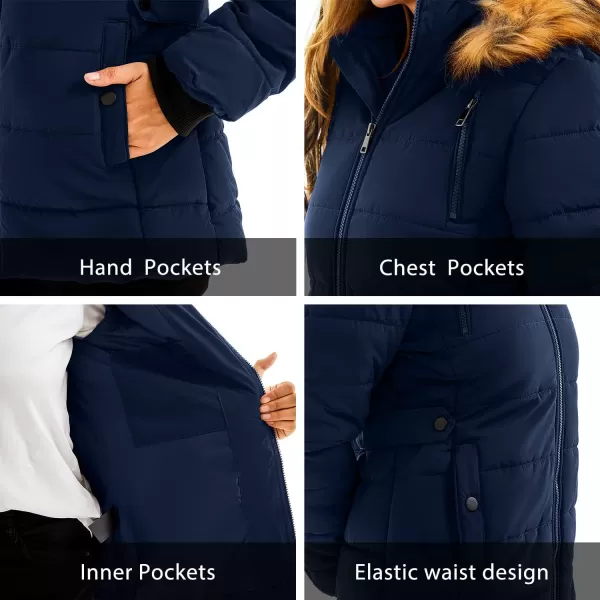 imageFARVALUE Womens Water Resistant Winter Coat Thicken Puffer Jacket Warm Quilted Parka Padded Windbreaker with Removable HoodNavy