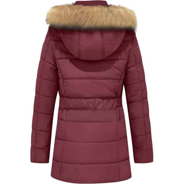 imageFARVALUE Womens Water Resistant Winter Coat Thicken Puffer Jacket Warm Quilted Parka Padded Windbreaker with Removable HoodWine Red