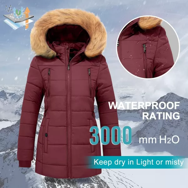 imageFARVALUE Womens Water Resistant Winter Coat Thicken Puffer Jacket Warm Quilted Parka Padded Windbreaker with Removable HoodWine Red