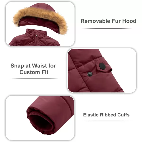imageFARVALUE Womens Water Resistant Winter Coat Thicken Puffer Jacket Warm Quilted Parka Padded Windbreaker with Removable HoodWine Red