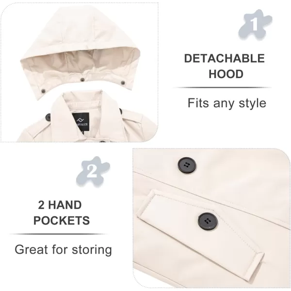 imageFARVALUE Womens Waterproof Trench Coat Double Breasted Windbreaker Classic Belted Lapel Overcoat with Removable HoodBeige