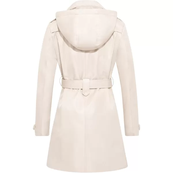 imageFARVALUE Womens Waterproof Trench Coat Double Breasted Windbreaker Classic Belted Lapel Overcoat with Removable HoodBeige