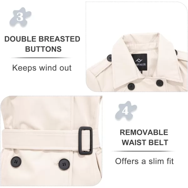 imageFARVALUE Womens Waterproof Trench Coat Double Breasted Windbreaker Classic Belted Lapel Overcoat with Removable HoodBeige