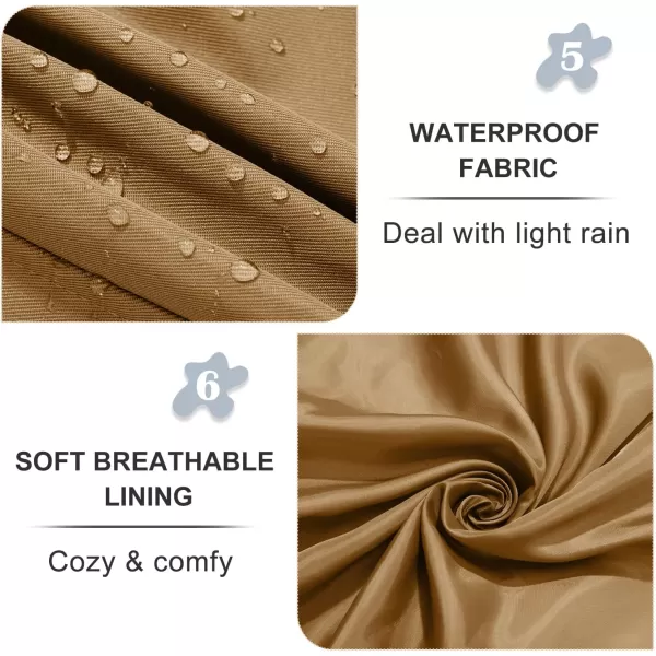 imageFARVALUE Womens Waterproof Trench Coat Double Breasted Windbreaker Classic Belted Lapel Overcoat with Removable HoodCamel