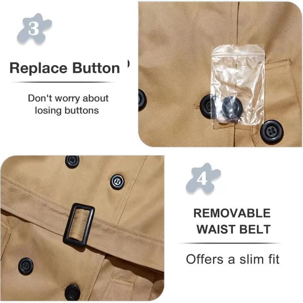 imageFARVALUE Womens Waterproof Trench Coat Double Breasted Windbreaker Classic Belted Lapel Overcoat with Removable HoodCamel