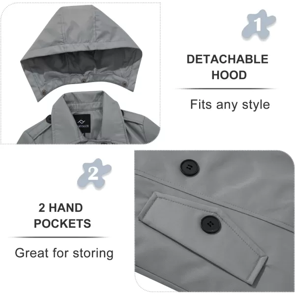 imageFARVALUE Womens Waterproof Trench Coat Double Breasted Windbreaker Classic Belted Lapel Overcoat with Removable HoodGrey