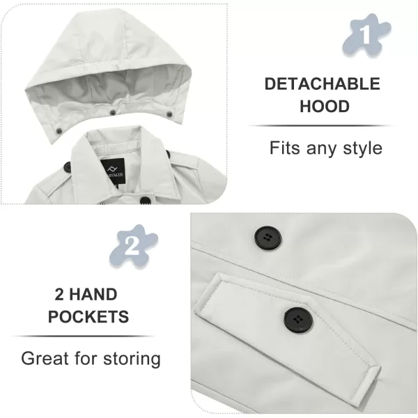 imageFARVALUE Womens Waterproof Trench Coat Double Breasted Windbreaker Classic Belted Lapel Overcoat with Removable HoodLight Gray