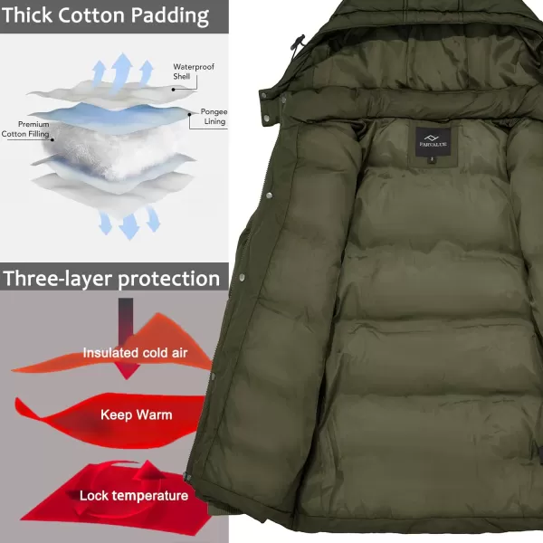 imageFARVALUE Womens Winter Coat Thicken Puffer Jacket Warm Bubble Coat with Removable HoodArmy Green