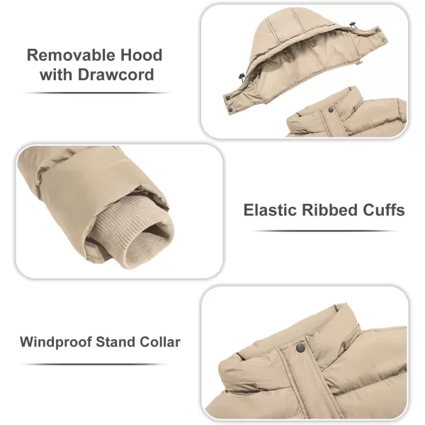imageFARVALUE Womens Winter Coat Thicken Puffer Jacket Warm Bubble Coat with Removable HoodLight Khaki