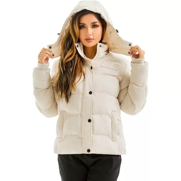 imageFARVALUE Womens Winter Coat Thicken Puffer Jacket Warm Bubble Coat with Removable HoodWhite