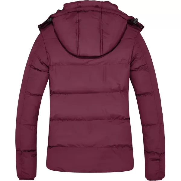 imageFARVALUE Womens Winter Coat Thicken Puffer Jacket Warm Bubble Coat with Removable HoodWine Red