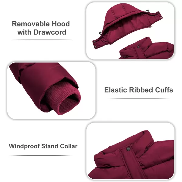 imageFARVALUE Womens Winter Coat Thicken Puffer Jacket Warm Bubble Coat with Removable HoodWine Red