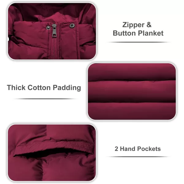 imageFARVALUE Womens Winter Coat Thicken Puffer Jacket Warm Bubble Coat with Removable HoodWine Red