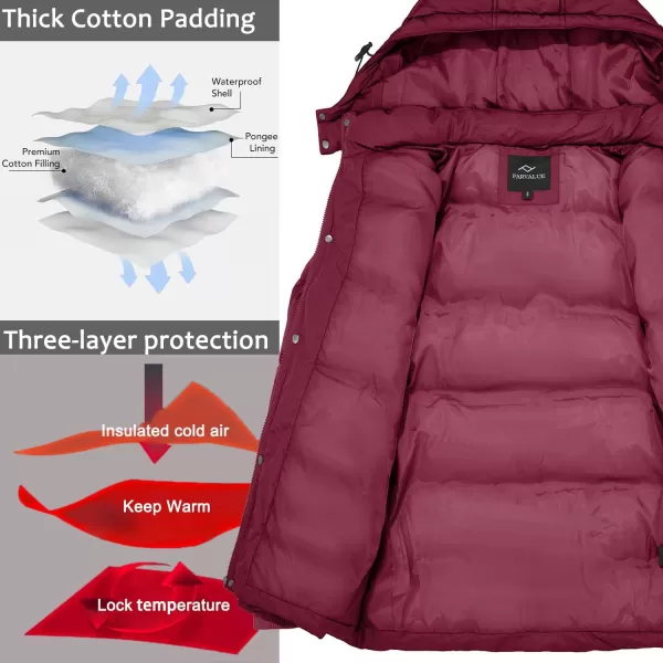 imageFARVALUE Womens Winter Coat Thicken Puffer Jacket Warm Bubble Coat with Removable HoodWine Red