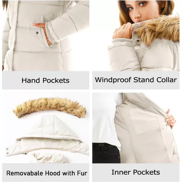 imageFARVALUE Womens Winter Coat Warm Parka Jacket Puffer Quilted Thicken Hooded Outerwear with Fur TrimBeige