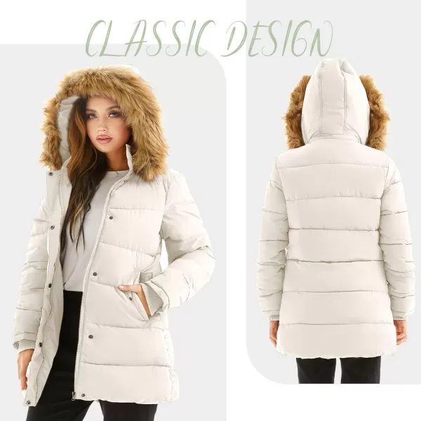 imageFARVALUE Womens Winter Coat Warm Parka Jacket Puffer Quilted Thicken Hooded Outerwear with Fur TrimBeige