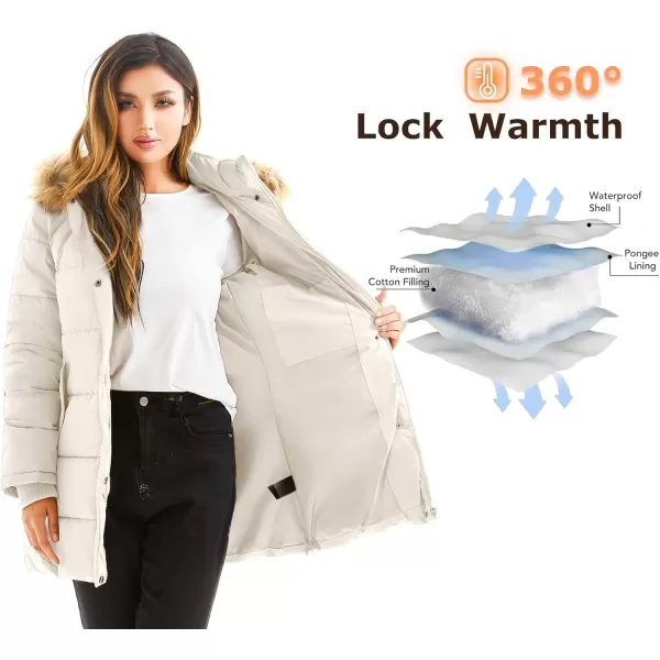 imageFARVALUE Womens Winter Coat Warm Parka Jacket Puffer Quilted Thicken Hooded Outerwear with Fur TrimBeige