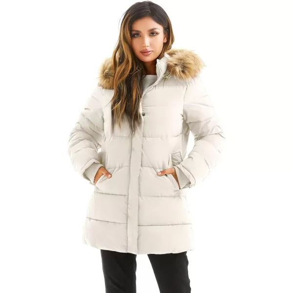 imageFARVALUE Womens Winter Coat Warm Parka Jacket Puffer Quilted Thicken Hooded Outerwear with Fur TrimBeige
