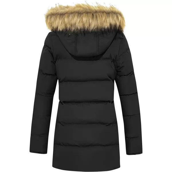 imageFARVALUE Womens Winter Coat Warm Parka Jacket Puffer Quilted Thicken Hooded Outerwear with Fur TrimBlack