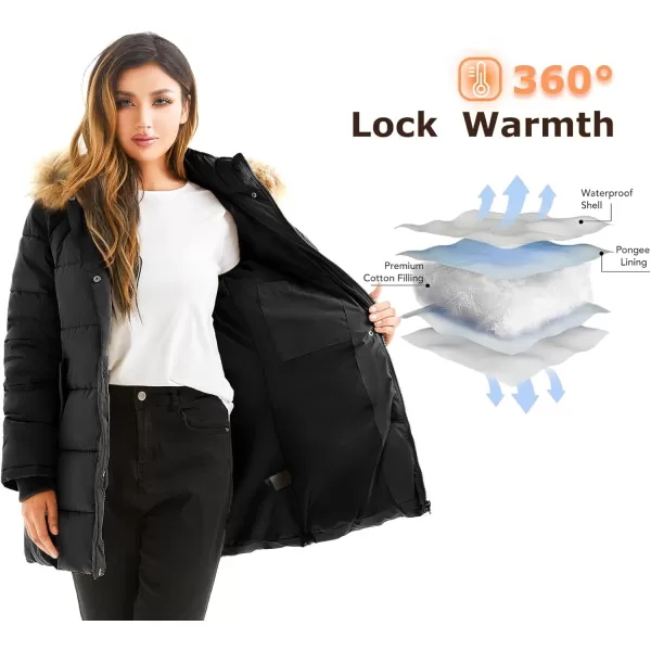 imageFARVALUE Womens Winter Coat Warm Parka Jacket Puffer Quilted Thicken Hooded Outerwear with Fur TrimBlack