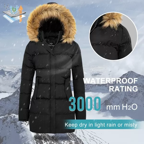 imageFARVALUE Womens Winter Coat Warm Parka Jacket Puffer Quilted Thicken Hooded Outerwear with Fur TrimBlack