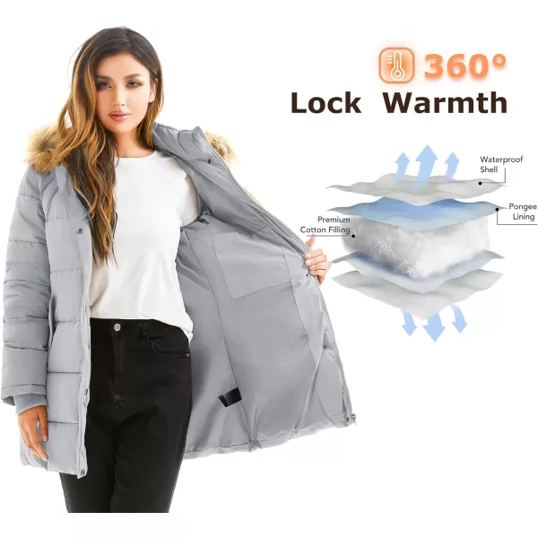 imageFARVALUE Womens Winter Coat Warm Parka Jacket Puffer Quilted Thicken Hooded Outerwear with Fur TrimGrey