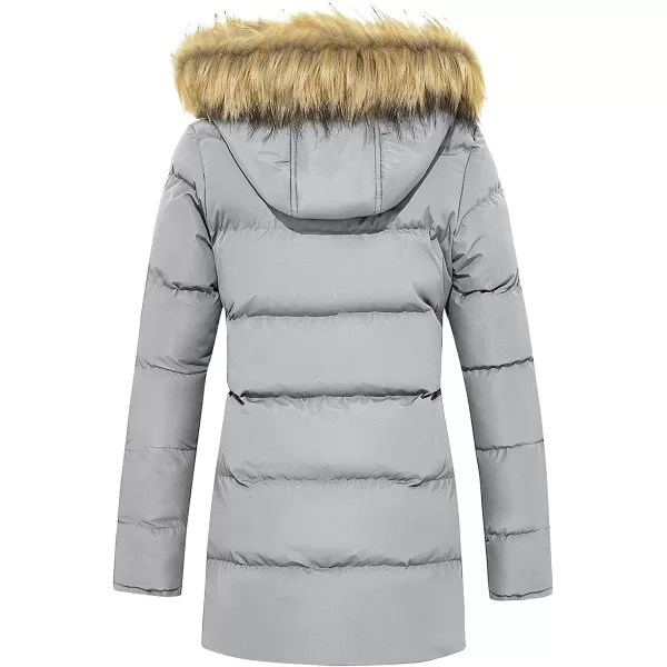 imageFARVALUE Womens Winter Coat Warm Parka Jacket Puffer Quilted Thicken Hooded Outerwear with Fur TrimGrey