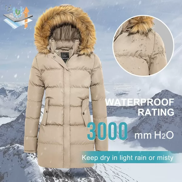 imageFARVALUE Womens Winter Coat Warm Parka Jacket Puffer Quilted Thicken Hooded Outerwear with Fur TrimKhaki