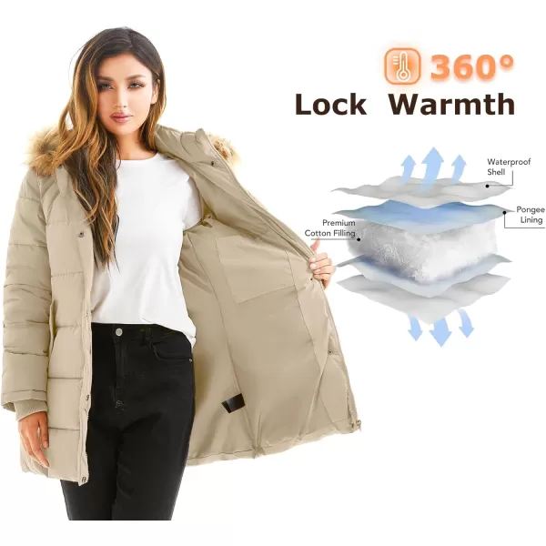 imageFARVALUE Womens Winter Coat Warm Parka Jacket Puffer Quilted Thicken Hooded Outerwear with Fur TrimKhaki