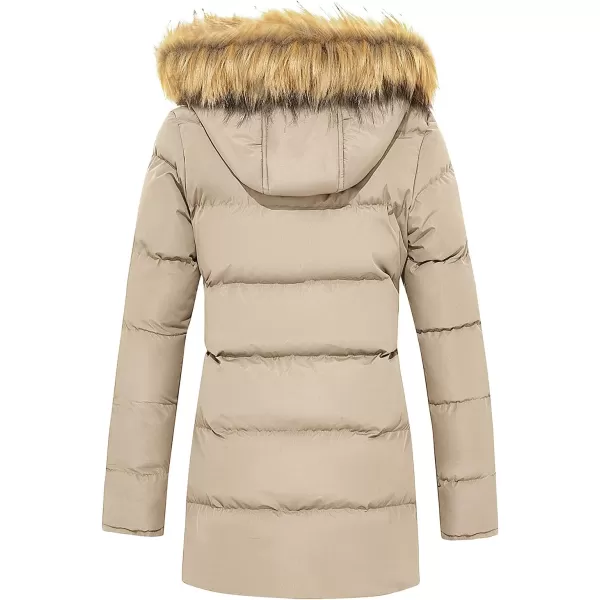 imageFARVALUE Womens Winter Coat Warm Parka Jacket Puffer Quilted Thicken Hooded Outerwear with Fur TrimKhaki
