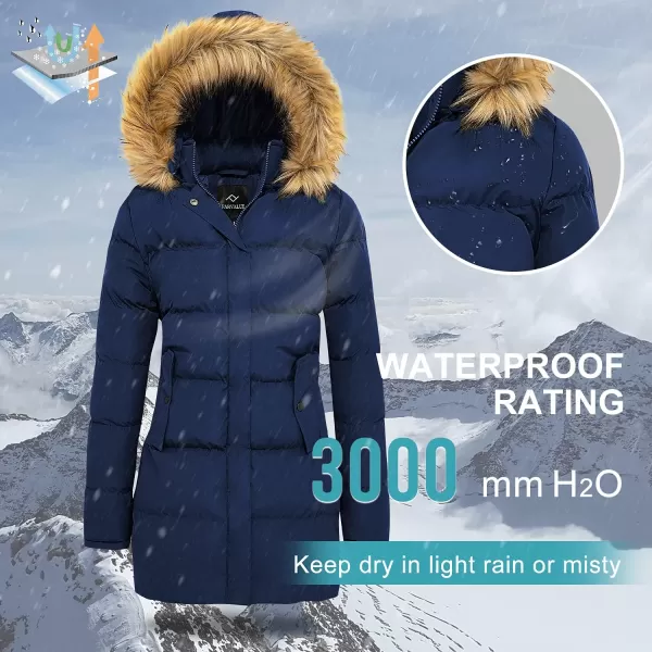 imageFARVALUE Womens Winter Coat Warm Parka Jacket Puffer Quilted Thicken Hooded Outerwear with Fur TrimNavy