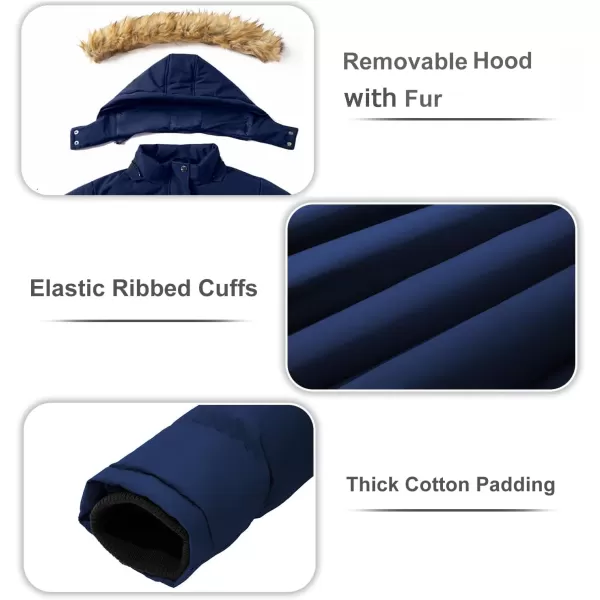 imageFARVALUE Womens Winter Coat Warm Parka Jacket Puffer Quilted Thicken Hooded Outerwear with Fur TrimNavy