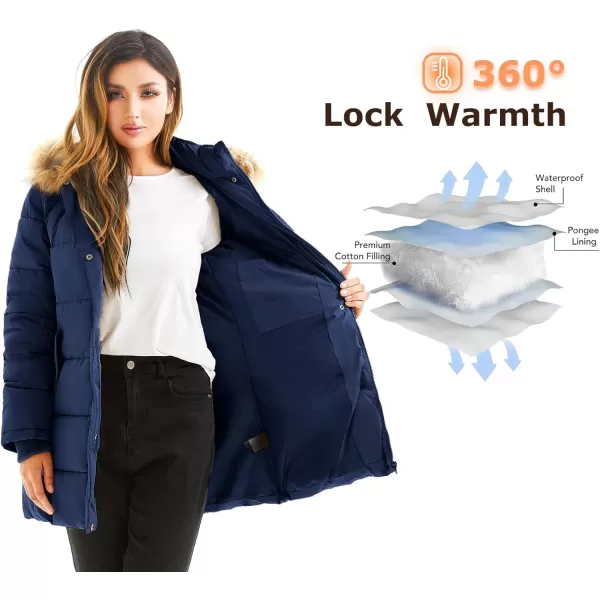 imageFARVALUE Womens Winter Coat Warm Parka Jacket Puffer Quilted Thicken Hooded Outerwear with Fur TrimNavy