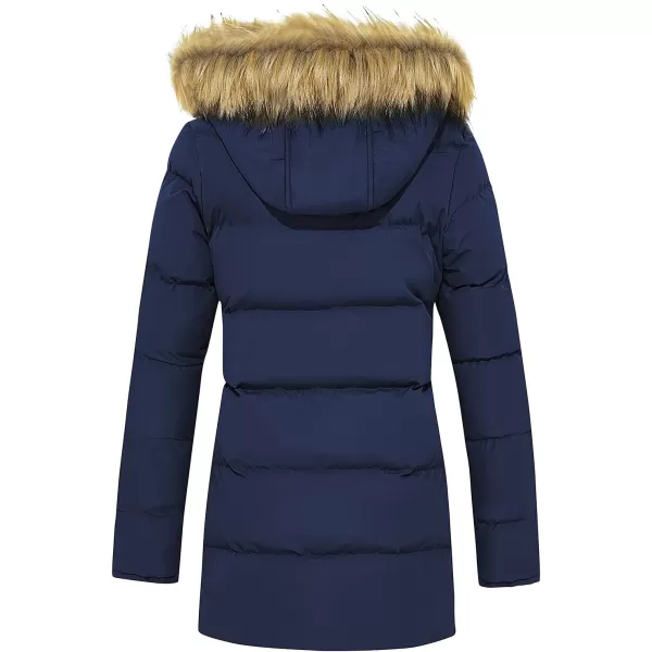 imageFARVALUE Womens Winter Coat Warm Parka Jacket Puffer Quilted Thicken Hooded Outerwear with Fur TrimNavy