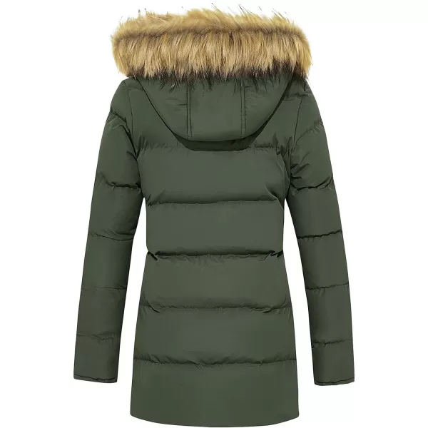 imageFARVALUE Womens Winter Coat Warm Parka Jacket Puffer Quilted Thicken Hooded Outerwear with Fur TrimOlive