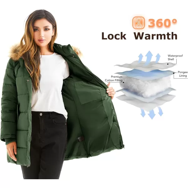 imageFARVALUE Womens Winter Coat Warm Parka Jacket Puffer Quilted Thicken Hooded Outerwear with Fur TrimOlive