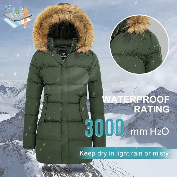 imageFARVALUE Womens Winter Coat Warm Parka Jacket Puffer Quilted Thicken Hooded Outerwear with Fur TrimOlive