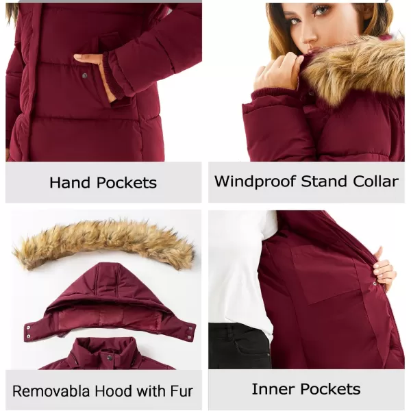 imageFARVALUE Womens Winter Coat Warm Parka Jacket Puffer Quilted Thicken Hooded Outerwear with Fur TrimWine