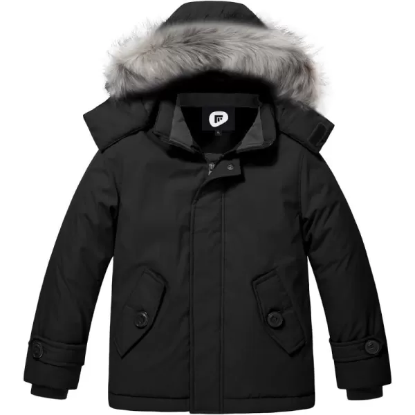 imageFARVALUE Boys Water Resistant Winter Coat Parka Jacket Quilted Fleece Lined Outwear Thicken Puffer Jacket Hood CoatBlack