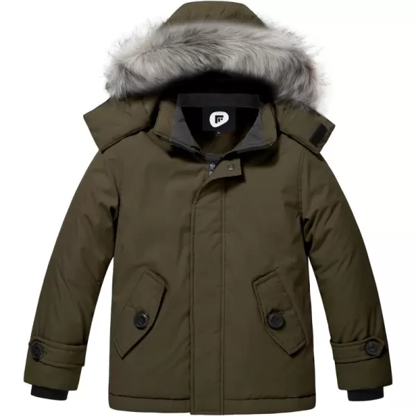 imageFARVALUE Boys Water Resistant Winter Coat Parka Jacket Quilted Fleece Lined Outwear Thicken Puffer Jacket Hood CoatGreen