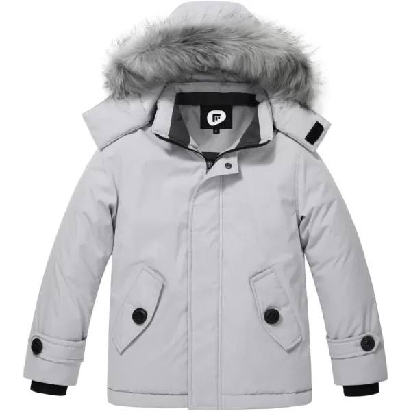 imageFARVALUE Boys Water Resistant Winter Coat Parka Jacket Quilted Fleece Lined Outwear Thicken Puffer Jacket Hood CoatLight Grey