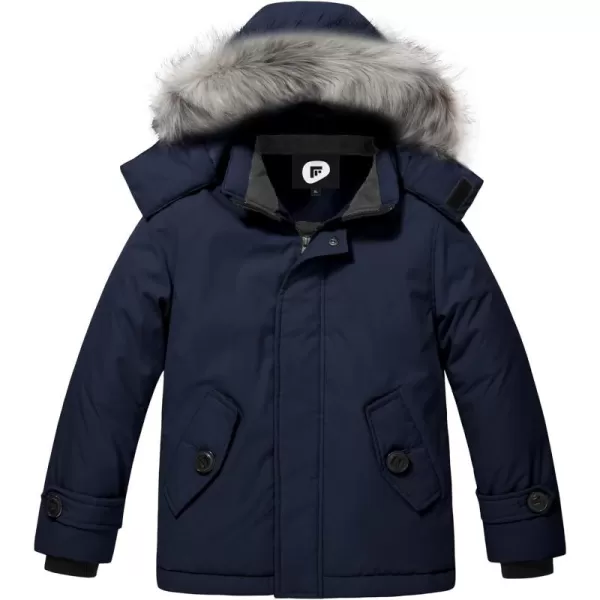 imageFARVALUE Boys Water Resistant Winter Coat Parka Jacket Quilted Fleece Lined Outwear Thicken Puffer Jacket Hood CoatNavy