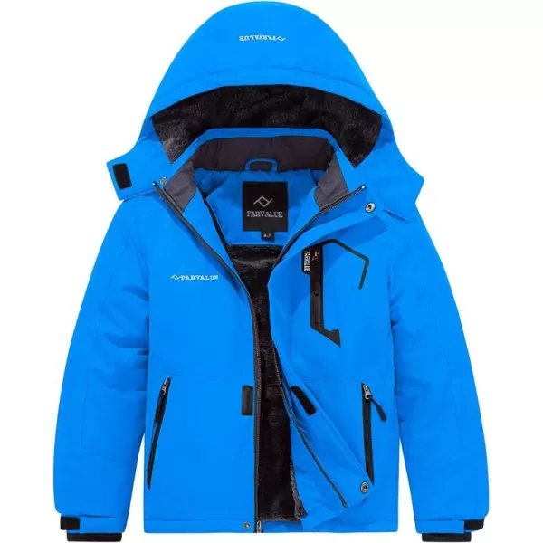imageFARVALUE Boys Waterproof Ski Jacket Windproof Winter Coat Warm Snow Coat Outdoor Raincoats Hooded WindbreakerBlue