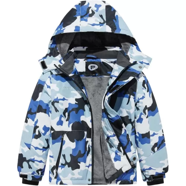 imageFARVALUE Boys Waterproof Ski Jacket Windproof Winter Coat Warm Snow Coat Outdoor Raincoats Hooded WindbreakerBlue Camo