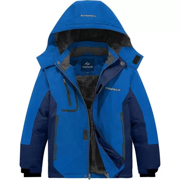 imageFARVALUE Boys Waterproof Ski Jacket Windproof Winter Coat Warm Snow Coat Outdoor Raincoats with Removable HoodBlue