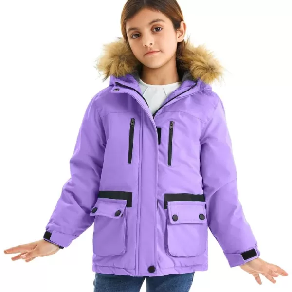 imageFARVALUE Girls Waterproof Ski Jacket Windproof Winter Coat Warm Fleece Snow Coat Outdoor Raincoats Hooded Purple 8