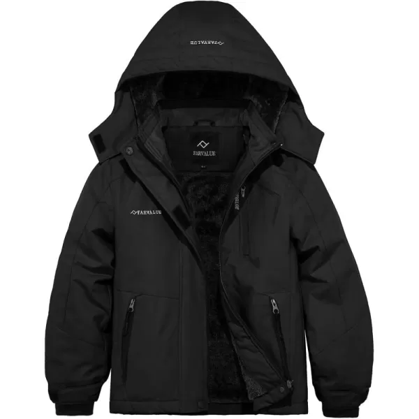imageFARVALUE Girls Waterproof Skiing Jacket Windproof Winter Coat Warm Snow Coat with Removable HoodBlack