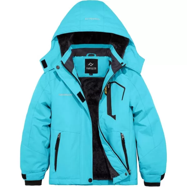 imageFARVALUE Girls Waterproof Skiing Jacket Windproof Winter Coat Warm Snow Coat with Removable HoodBlue