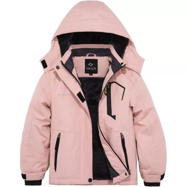 imageFARVALUE Girls Waterproof Skiing Jacket Windproof Winter Coat Warm Snow Coat with Removable HoodPink
