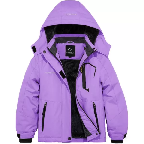 imageFARVALUE Girls Waterproof Skiing Jacket Windproof Winter Coat Warm Snow Coat with Removable HoodPurple